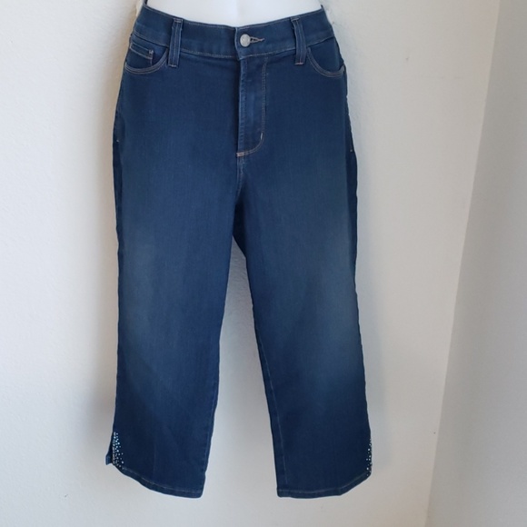 NYDJ Womens Petite Size Ariel Crop Jeans with Embellished Pocket